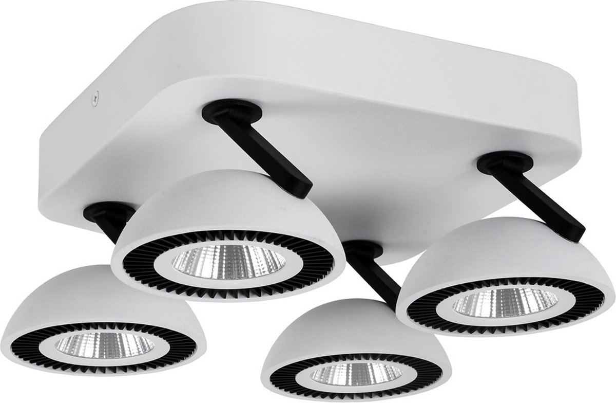 NOOMI opbouwspot met 4 dimbare LED-lichtpunten van elk 7W, 3000K warm wit licht en satijnwitte afwerking.