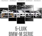 Allernieuwste.nl® Peinture sur toile 5 panneaux BMW Série M - Sport automobile - Poster - 5 panneaux 80 x 150 cm - Zwart Wit.
