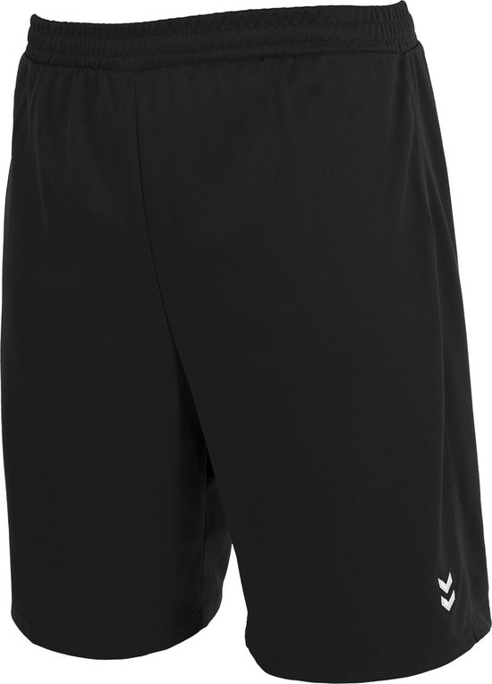 Zwarte sportbroek, voorkant zichtbaar, met witte logo's.