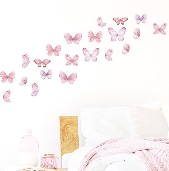 Muurstickers Vlinders - Verwijderbaar - Zelfklevend - Babykamer - Kinderkamer - Raamstickers - Vlinders - Roze - Aquarel - Jongen - Meisje - Stickers - Kinderen - Stickerkamer®