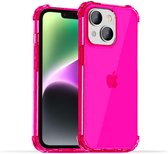 Smartphonica iPhone 14 Plus transparant shockproof siliconen hoesje met stootrand - Neon Roze / Back Cover geschikt voor Apple iPhone 14 Plus