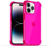 Smartphonica iPhone 14 Pro transparant shockproof siliconen hoesje met stootrand - Neon Roze / Back Cover geschikt voor Apple iPhone 14 Pro