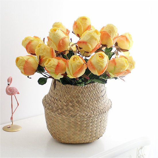Zijden Boeket (1 tak, 7 bloemen) Droge Roos Boeket – 40cm hoog – 3 stelen - doe-het-zelf boeket – DIY – alle kunstbloemen los geleverd – Lente – multi color – Kunstbloemen - nep bloemen - nepbloemen - Geel