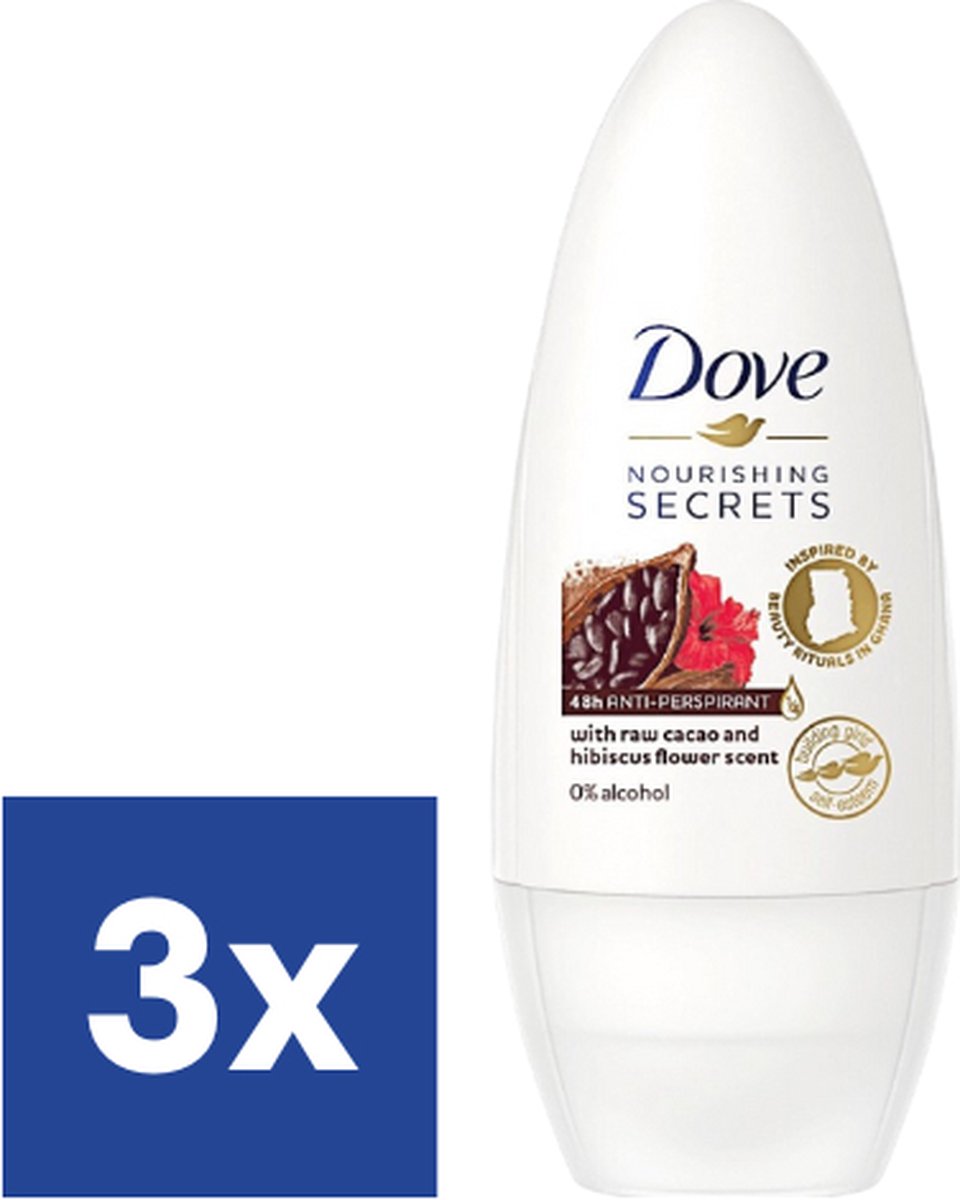 Dove Cacao & Hibiscus Deo Roll On - 3 x 50 ml | bol