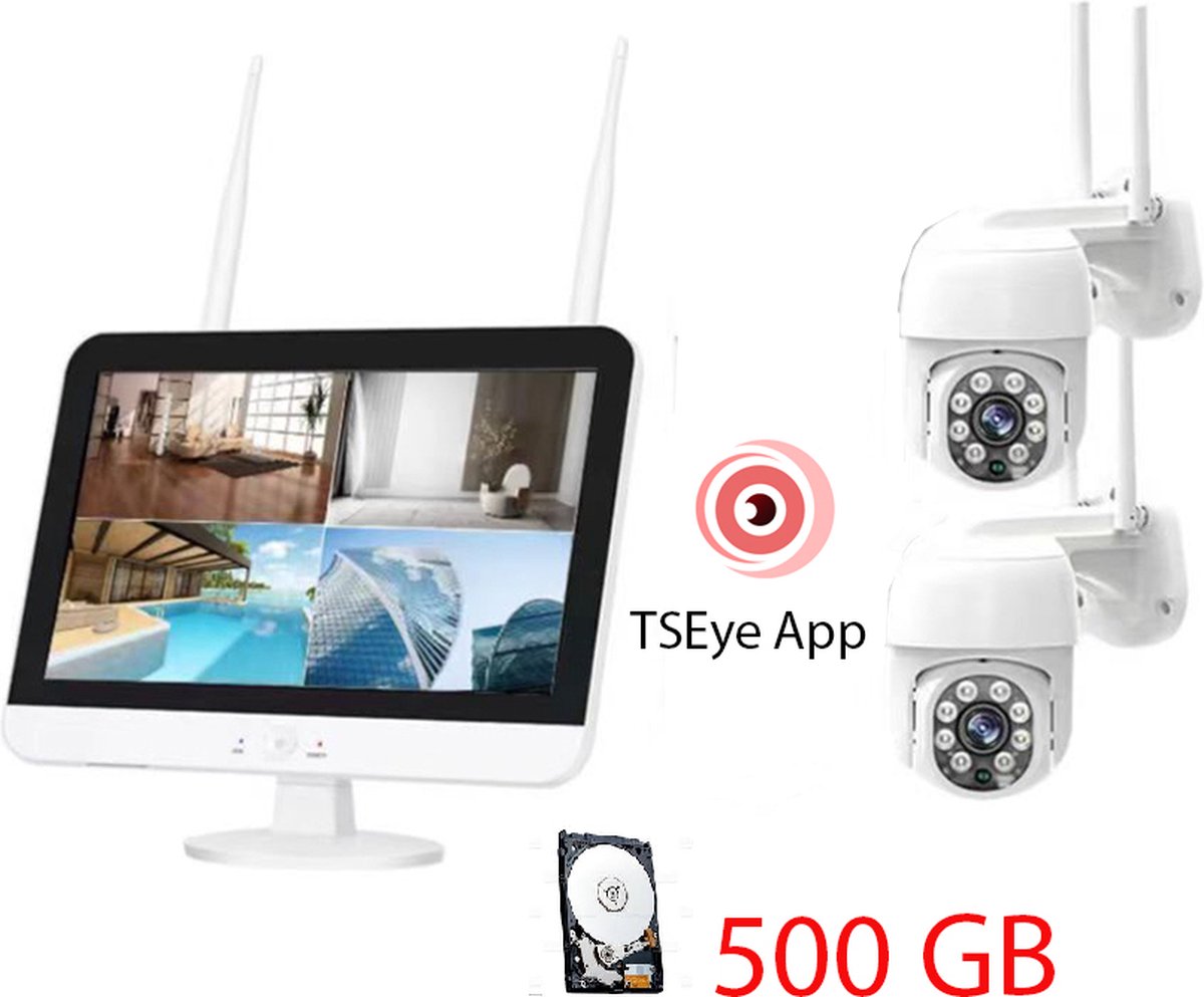 Zexi Beveiligingscamera met scherm | 2 Camera’s | Wifi Camera Set | Dome IP Camera’s | Bewegingsdetectie gekleurd nachtzicht | Audio | 500 GB
