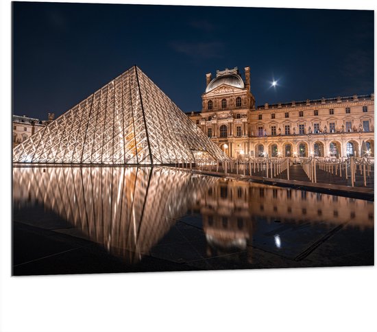 Dibond - Verlicht Louvre in Parijs, Frankrijk - 100x75 cm Foto op Aluminium (Wanddecoratie van metaal)