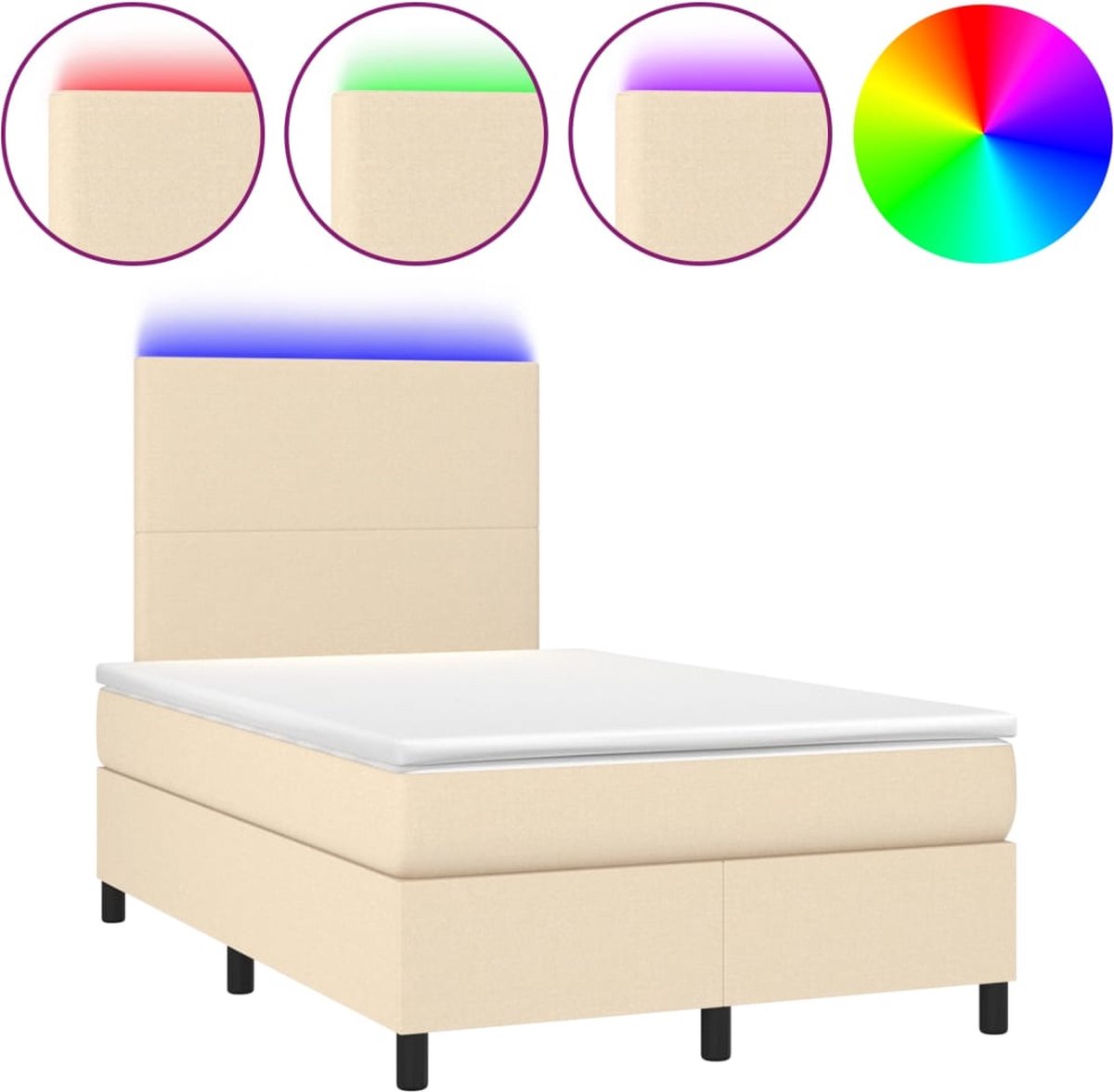 vidaXL - Boxspring - met - matras - en - LED - stof - crèmekleurig - 120x200 - cm