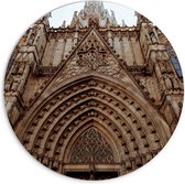 PVC Schuimplaat Muurcirkel - Vooraanzicht van Kathedraal in Barcelona in Spanje - 70x70 cm Foto op Muurcirkel (met ophangsysteem)