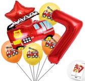 Cijfer ballon 7 jaar Brandweer Themafeest Ballonnenpakket - Rood - Zwart - Helium Ballon - Snoes