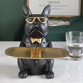 Statuette Décorative Chique Bull Dog Français - Or Zwart - Résine de Bonne Qualité - Porte-Clé Montre Bijoux - Sculpture Art
