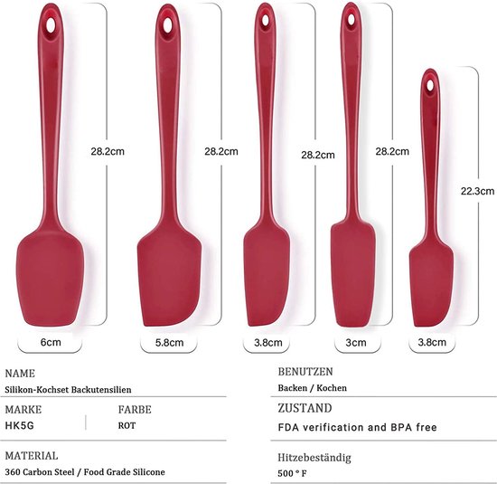 5 Pièces Spatule Silicone, Spatule Patisserie avec Noyau