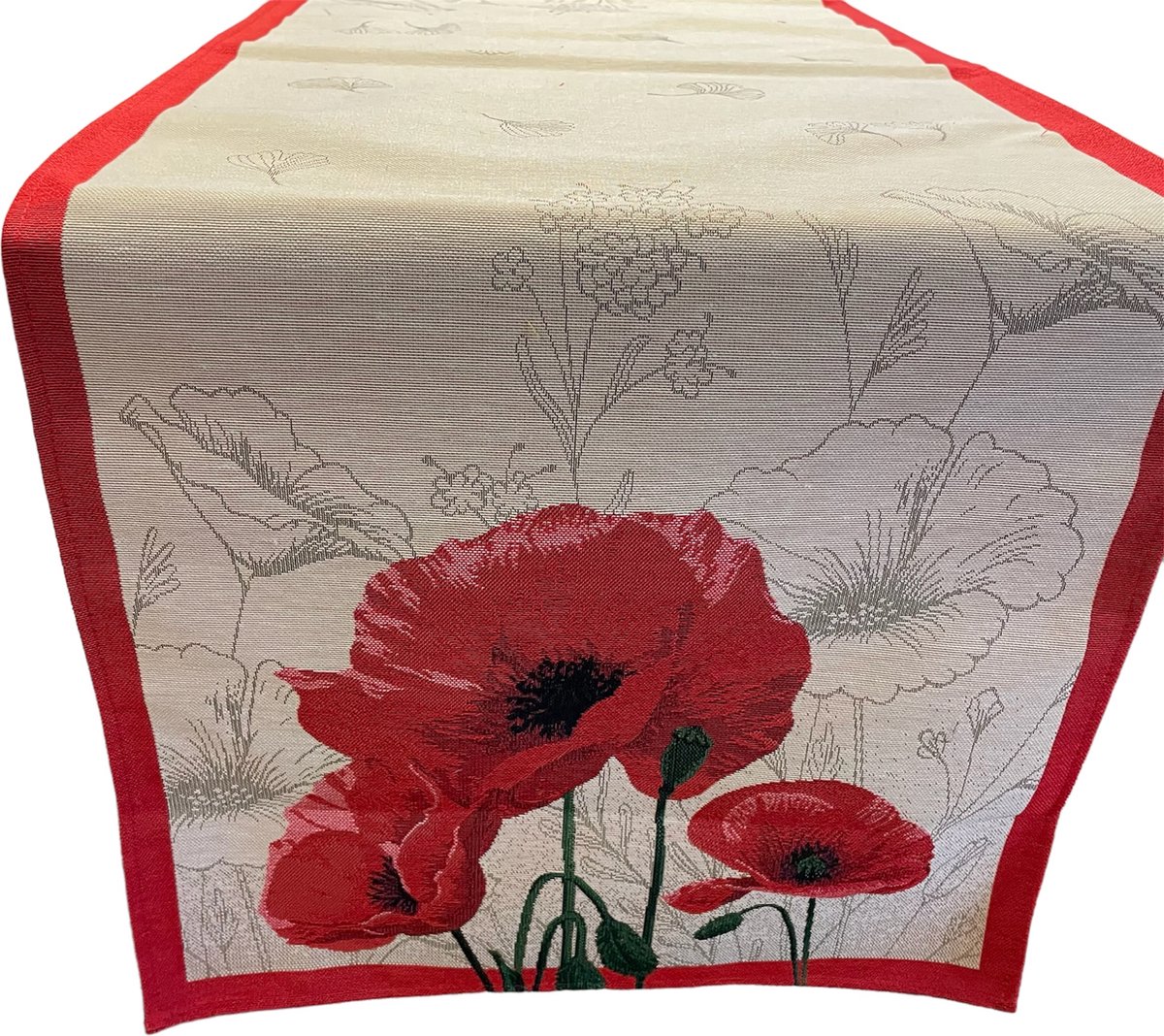Tafelloper - Luxe gobelinstof - Flanders Poppy - Klaproos - Klaprozen - 45 x 140 cm