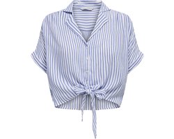 ONLY ONLPAULA LIFE S/S TIE SHIRT WVN NOOS Dames Blouse - Cloud Dancer Blue Stripes