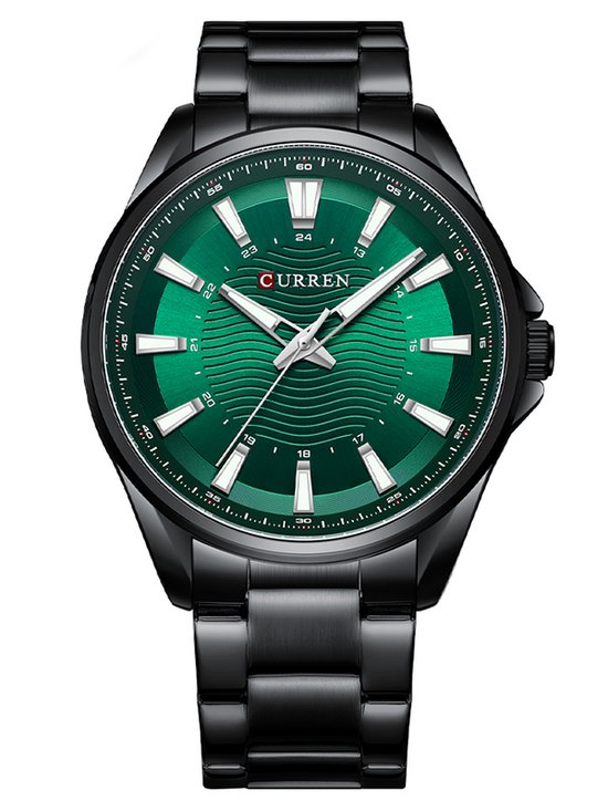 Zwart Curren horloge met groene wijzerplaat bol
