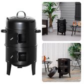 BBQ Rookoven - Rook- en Grilloven - Ø40 x H78 cm - Staal - 2 Roosters - Thermomemeter - Houtskool/Briketten - 6,9 kg - Barbecue Smoker