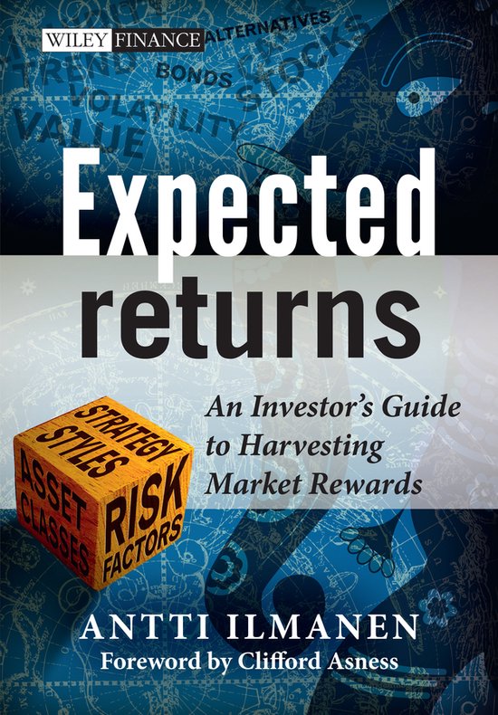 Livre 'Expected Returns' avec un cube orange au premier plan "Risk Factors", "Asset Classes", "Strategy Styles".