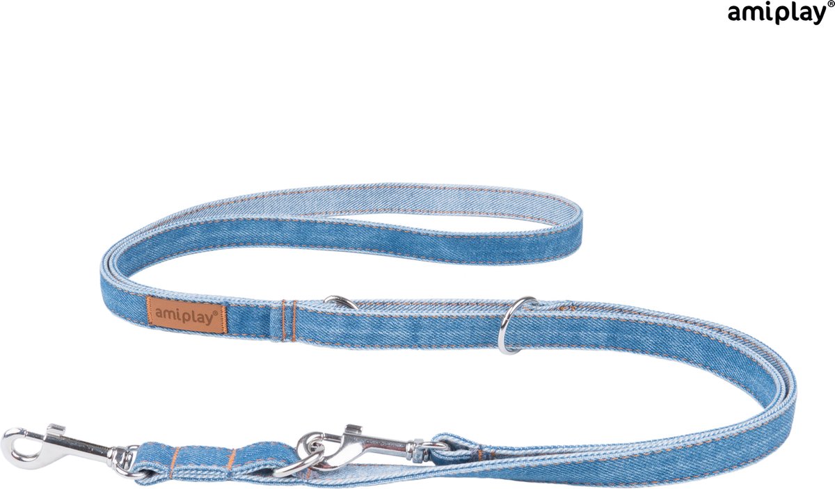 AmiPlay Prestige Verstelbare Hondenlijn - Denim - Blauw - S - Breedte: 1 cm - Lengte: 100 - 200 cm