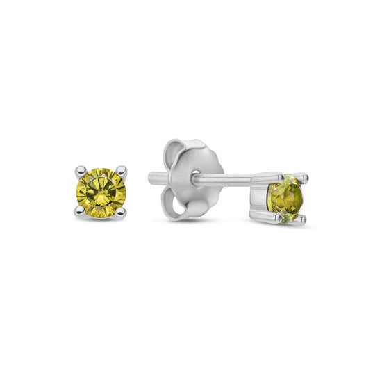 New Bling 9NB-1021 Zilveren Oorknopjes met Zirkonia - 3mm - Olijf Groen - Chaton - Rhodium - Zilver