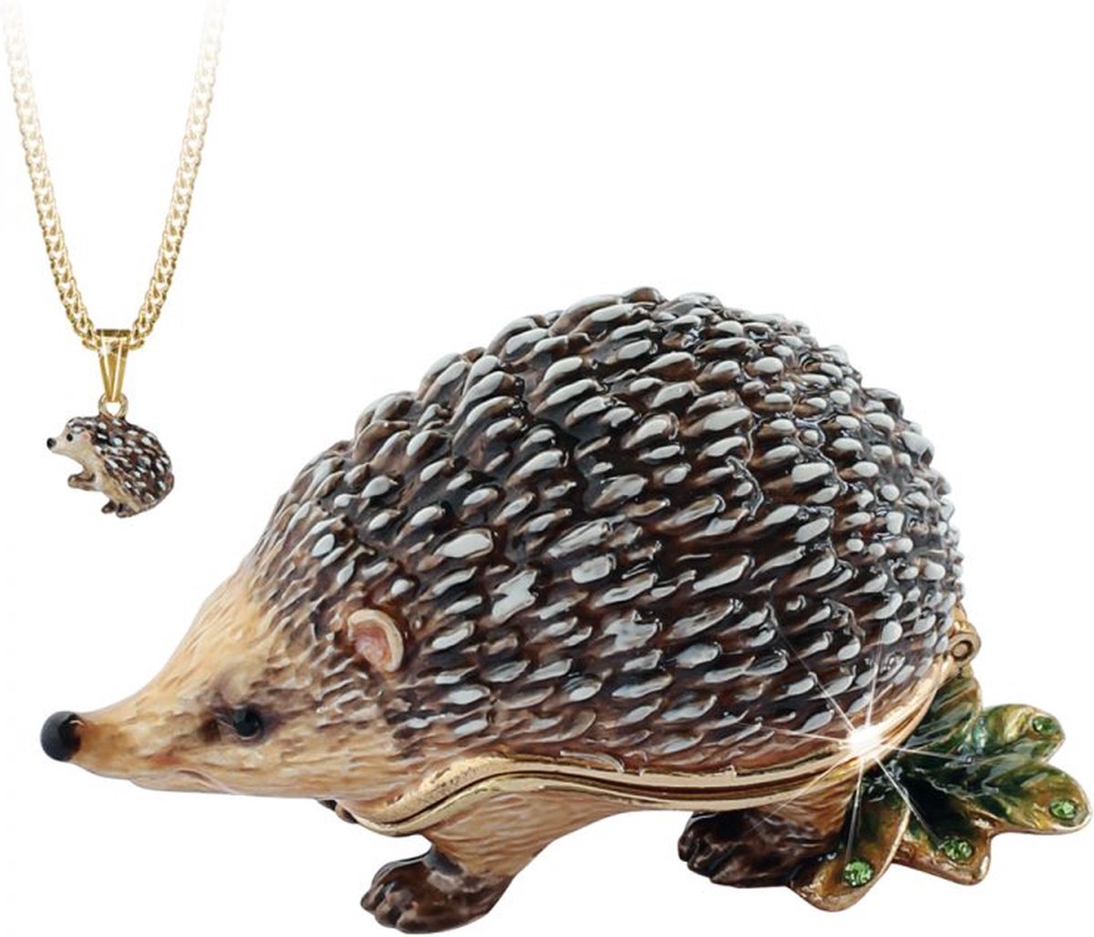 Goedkoopste MadDeco - emaille - pillendoosje - egel - met hangertje afgewerkt met kristal- geheime verborgen schatten