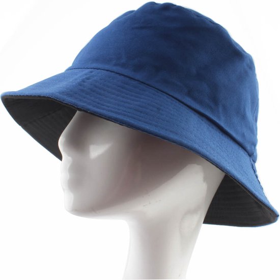 Bucket hat- Effen-Vissershoeden- Katoen-Heren- Dames- Unisex- Tweekanten gebruik- Kobalt blauw