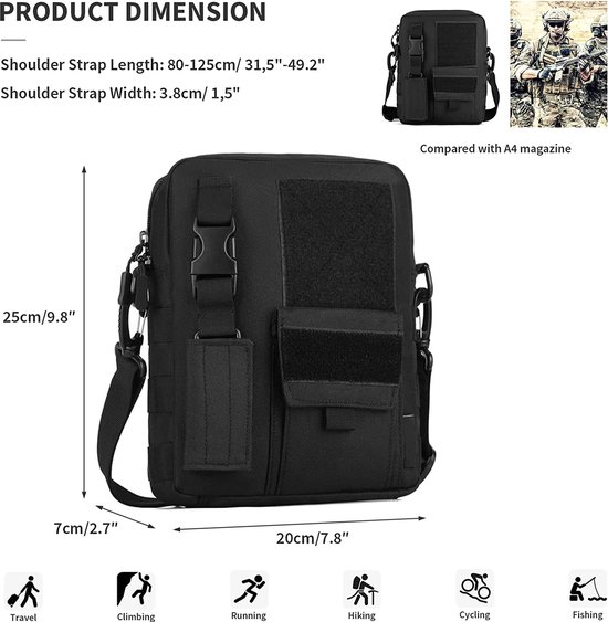 Borsa Tattica ProtectorPlus: Zaino A Tracolla Multipurpose MOLLE Per IPad Mini, Caccia E Trekking (Nylon, 17x24 Cm)