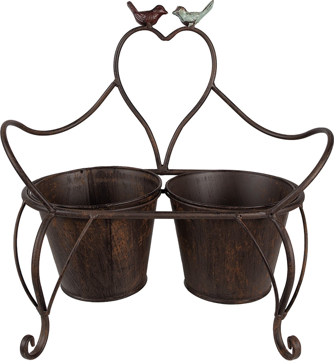Clayre & Eef Planthouder 39x18x39 cm Bruin IJzer Vogels