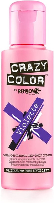 Roze flesje Crazy Color semi-permanente haarkleurcrème 'Violette'.