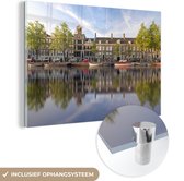 MuchoWow® Glasschilderij 120x80 cm - Schilderij acrylglas - Prinsengracht in het centrum van Amsterdam - Foto op glas - Schilderijen