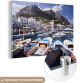 MuchoWow® Glasschilderij 60x40 cm - Schilderij acrylglas - Kleurijke boten in de haven van Capri - Foto op glas - Schilderijen