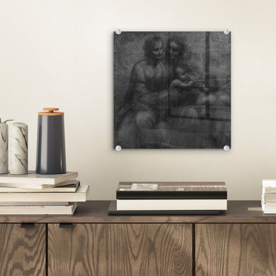 MuchoWow® Peinture sur Verre - Marie avec Enfant et Sainte Anne - Leonardo de Vinci - 20x20 cm - Peintures sur Verre Acrylique - Photo sur Glas