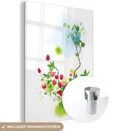 MuchoWow® Glasschilderij 30x40 cm - Schilderij acrylglas - Geschilderde bloemen op een witte achtergrond - Foto op glas - Schilderijen