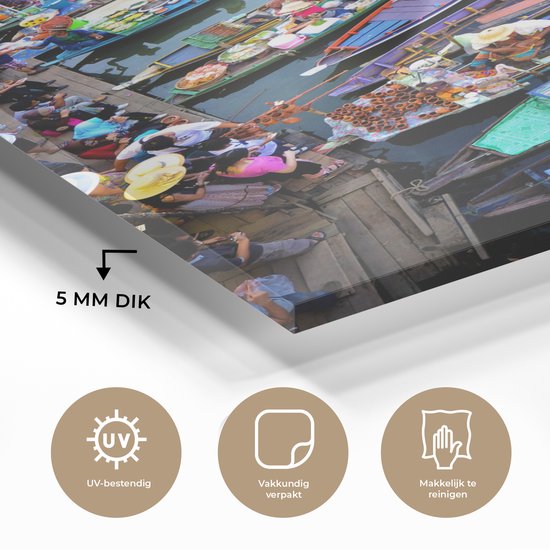 Peinture sur verre - Marché flottant en Thaïlande avec des bateaux colorés - 80x120 cm - Peintures sur Verre Peintures - Photo sur Glas