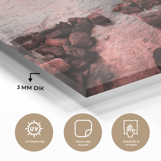 Peinture sur verre MuchoWow® - Rochers au bord de l'eau - 60x40 cm - Peintures sur verre acrylique - Photo sur Glas