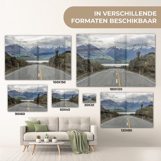 Highway at Lake Wanaka in New Zealand Plexiglass 180x120 cm - Tirage photo sur Glas (décoration murale en plexiglas) XXL / Groot format!