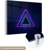 MuchoWow® Glasschilderij 160x120 cm - Schilderij acrylglas - Digitale neon driehoeken - Foto op glas - Schilderijen