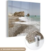 MuchoWow® Glasschilderij 90x90 cm - Schilderij acrylglas - Cyprus - Strand - Golven - Foto op glas - Schilderijen