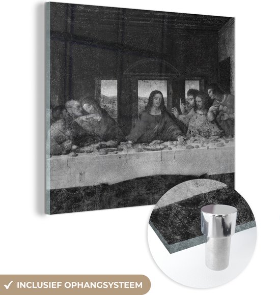 MuchoWow® Glasschilderij 90x90 cm - Schilderij acrylglas - Het laatste avondmaal - Leonardo da Vinci - Foto op glas - Schilderijen