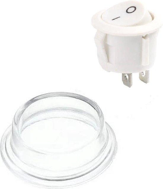 KCD1-105 Mini wipschakelaar Waterdicht - Silicone Beschermkap - Rond ⌀ 22mm On/Off - 3A/250V AC - Wit