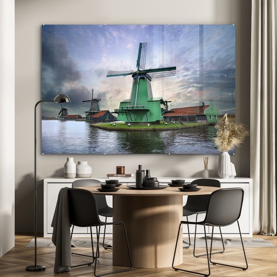 Peinture sur verre - Moulins à Moulins à vent à Zaandam au coucher du soleil - 180x120 cm - Peintures sur verre acrylique - Photo sur Glas