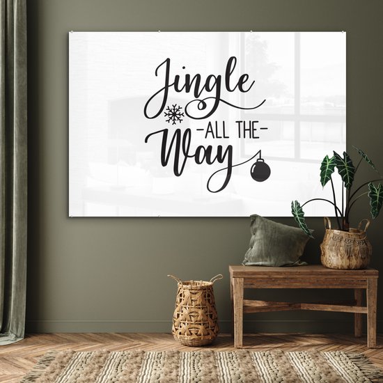 MuchoWow® Peinture sur verre 180x120 cm - Peinture sur verre acrylique - Citation de Noël "Jingle all the way" avec fond blanc - Photo sur verre - Peintures