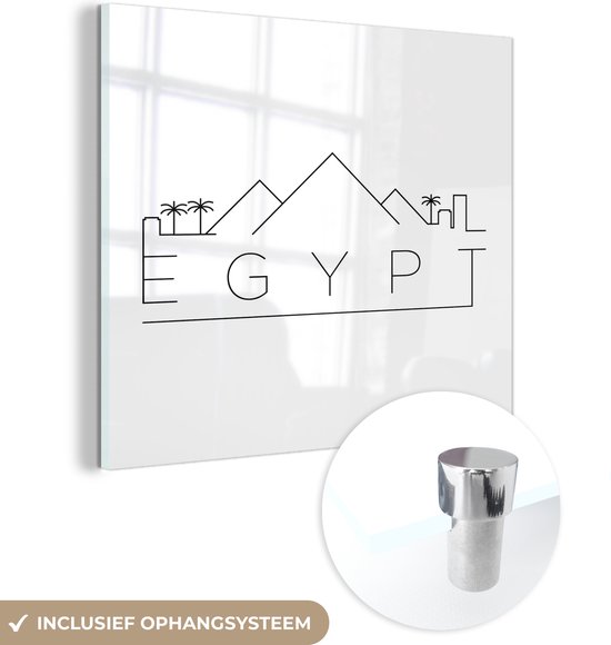 MuchoWow® Glasschilderij 90x90 cm - Schilderij acrylglas - Skyline "Egypte" zwart op wit - Foto op glas - Schilderijen