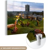 MuchoWow® Glasschilderij 120x80 cm - Schilderij acrylglas - St. David's kathedraal omringt door landschap in Wales - Foto op glas - Schilderijen