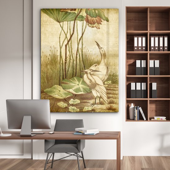 MuchoWow® Peinture sur verre - Oiseaux antiques imprimés oiseaux élégants - 120x160 cm - Peintures sur verre acrylique - Photo sur Glas