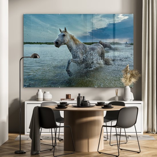 MuchoWow® Peinture sur verre 150x100 cm - Peinture sur verre acrylique - Cheval - Water - Goutte - Photo sur verre - Peintures