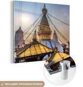 MuchoWow® Glasschilderij 20x20 cm - Schilderij acrylglas - Swayambhutnath tempel in Nepal - Foto op glas - Schilderijen