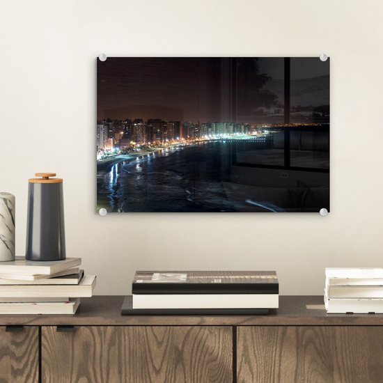 Vue de la mer à Fortaleza pendant la nuit au Brésil Plexiglas 30x20 cm - petit - Tirage photo sur Glas (décoration murale en plexiglas)