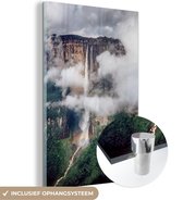 MuchoWow® Glasschilderij 40x60 cm - Schilderij acrylglas - Waterval - Wolken - Berg - Foto op glas - Schilderijen