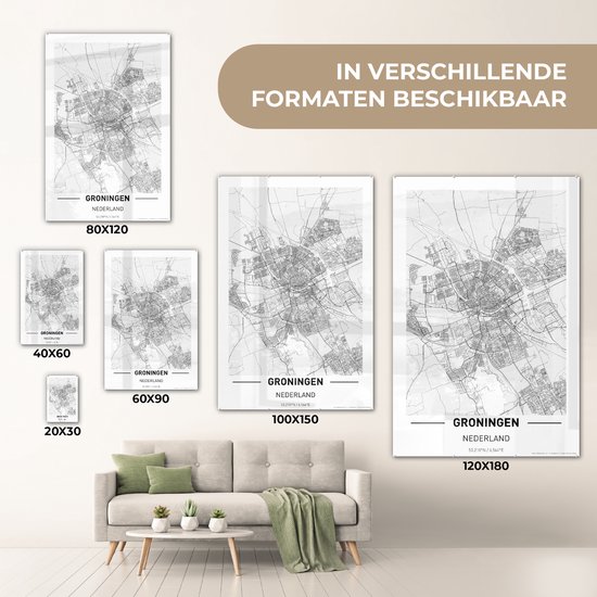 MuchoWow® Peinture sur Verre - Plan de la Ville de Groningen - 20x30 cm - Peintures sur Verre Acrylique - Photo sur Glas