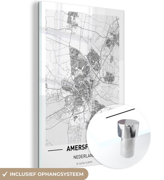 MuchoWow® Peinture sur verre 120x180 cm - Peinture sur verre acrylique - Plan de la ville d'Amersfoort - Photo sur verre - Peintures - Carte