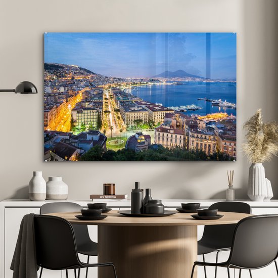 MuchoWow® Peinture sur verre 120x80 cm - Peinture sur verre acrylique - Naples la nuit - Photo sur verre - Peintures